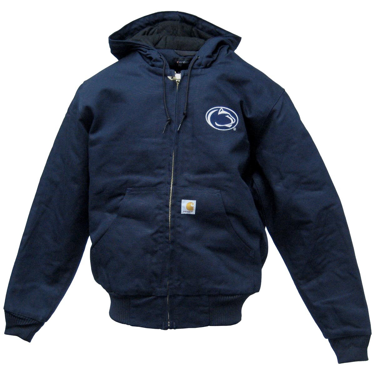 navy Carhartt jacket with embroidered Penn State Athletic Logo